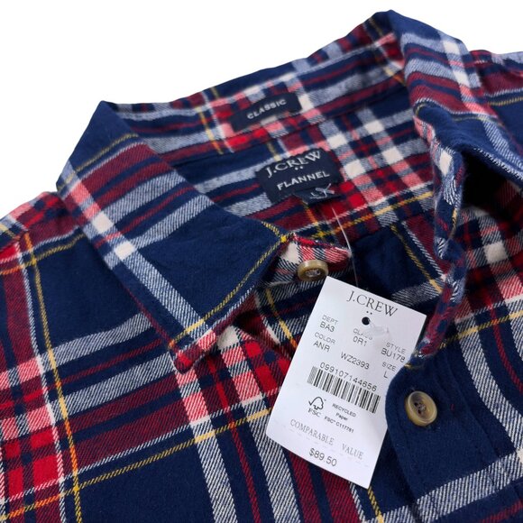 Crew Flannel Shirt Mens Size L Classic Fit Red & Navy Plaid NWT - Picture 5 of 7